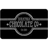 Black Saratoga Chocolate Co. gift card with white logo, displayed on a light neutral background.