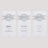 Three Saratoga Chocolate Co. dark chocolate bars in white wrappers with colorful text: Blackout, Dark Horse and 70%, displayed side by side on a light background.