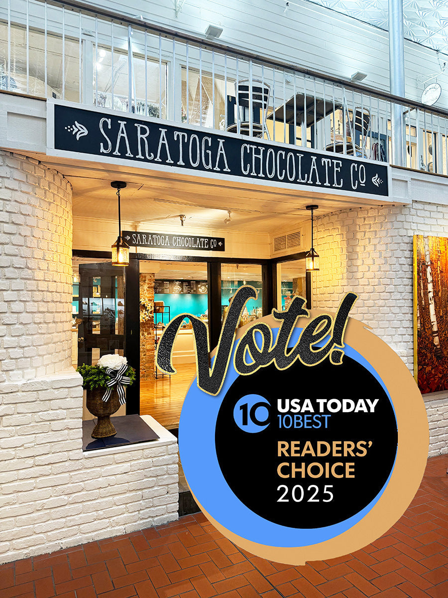 Front image of the Saratoga Chocolate Co Store in Marketplace with VOte lable of USA Today 10Best Readers' Choice 2025
